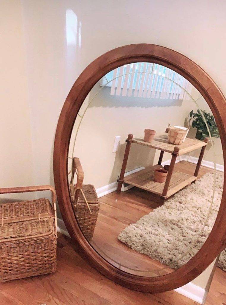 Mirror and basket thrifted from Goodwill in Des Moines area.